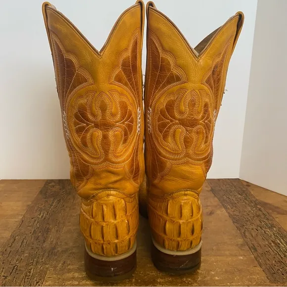 Men's Arango Yellow Crocodile Imitation Print Pointed Toe Cowboy Boots Size 6.5