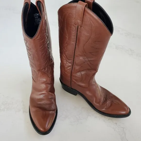 Men's Old West Brown Leather Western Cowboy Boots  sz. 10D