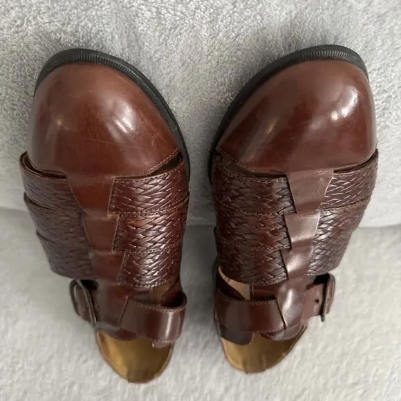 Men's Sz 9.5 Fisher Sandals Huaraches Brown Comfort Flex Closed Toe