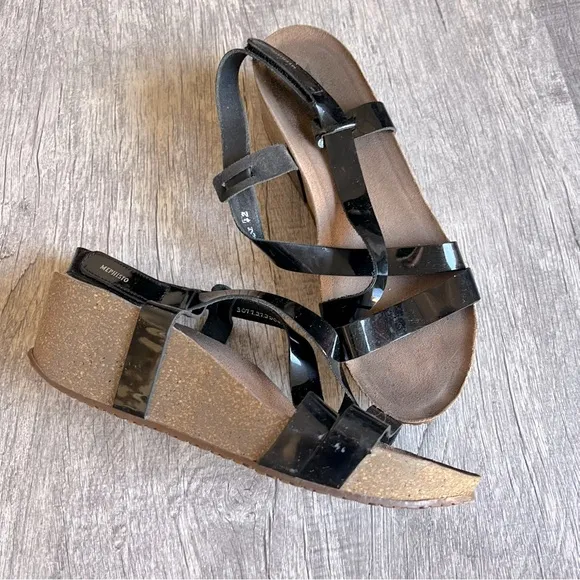 Mephisto Wedges Sandals Black Patent Leather Size 42
