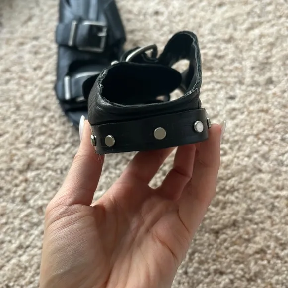 Mercer edit black leather double strap sandals silver studded studs