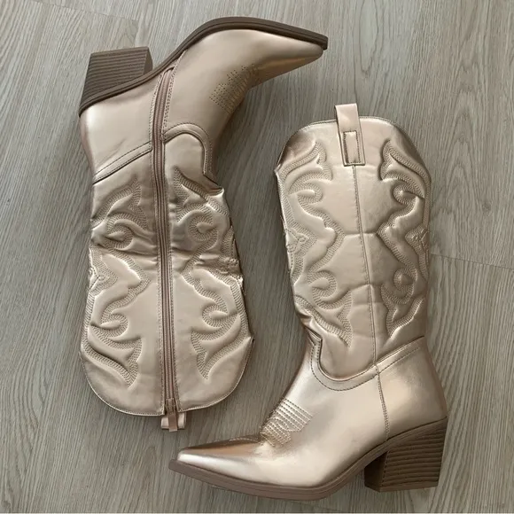 Metallic gold cowboy western concert festival rave boots nwot