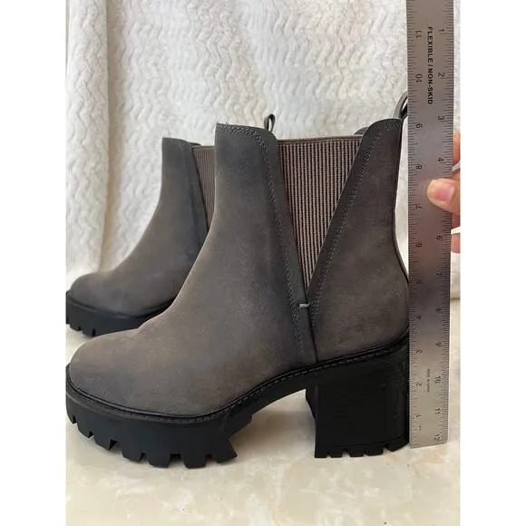 Mia Grey Pull On Chunky Lug Sole Platform Heeled Chelsea Boots Womens 10 US New