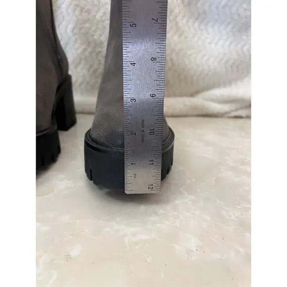 Mia Grey Pull On Chunky Lug Sole Platform Heeled Chelsea Boots Womens 10 US New