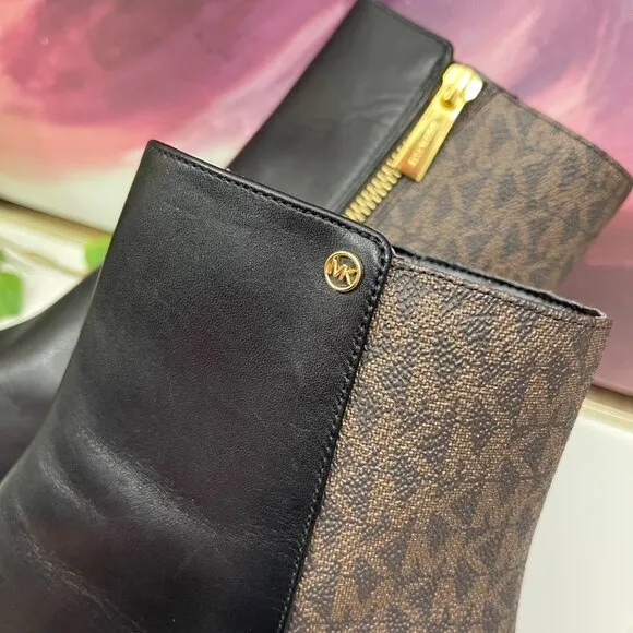 Michael Kors Alina Flex Leather and Logo Ankle Boot in Black Brown Size 9.5