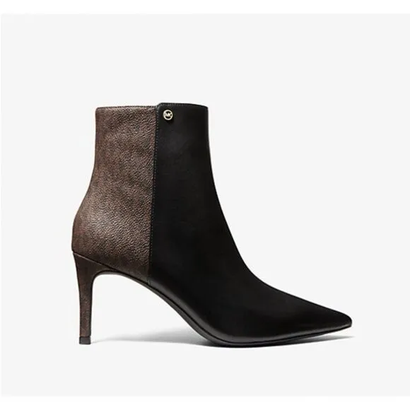 Michael Kors Alina Flex Leather and Logo Ankle Boot in Black Brown Size 9.5