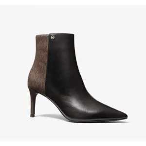 Michael Kors Alina Flex Leather and Logo Ankle Boot in Black Brown Size 9.5
