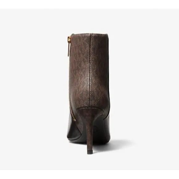 Michael Kors Alina Flex Leather and Logo Ankle Boot in Black Brown Size 9.5