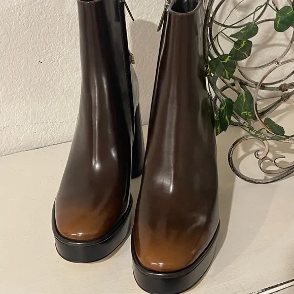 Michael Kors Brown and Gold Heeled Boots with Chunky Heel