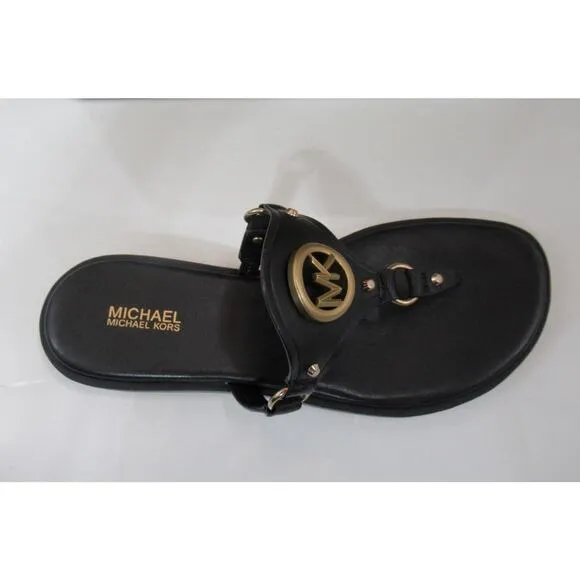Michael Kors Conway Thong Sandal T-Strap Flip Flop MK Logo Black