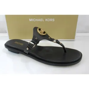 Michael Kors Conway Thong Sandal T-Strap Flip Flop MK Logo Black