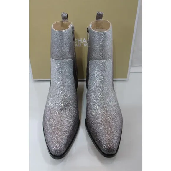 Michael Kors Harlow Bootie Glitter Embellished Boots Silver / Black Size 8