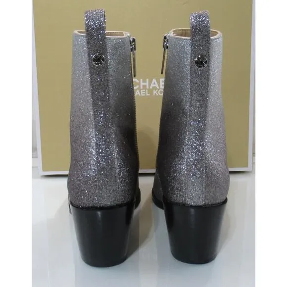 Michael Kors Harlow Bootie Glitter Embellished Boots Silver / Black Size 8