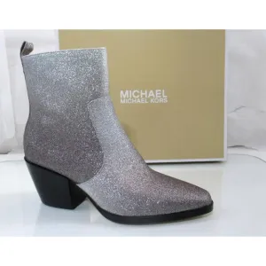 Michael Kors Harlow Bootie Glitter Embellished Boots Silver / Black Size 8