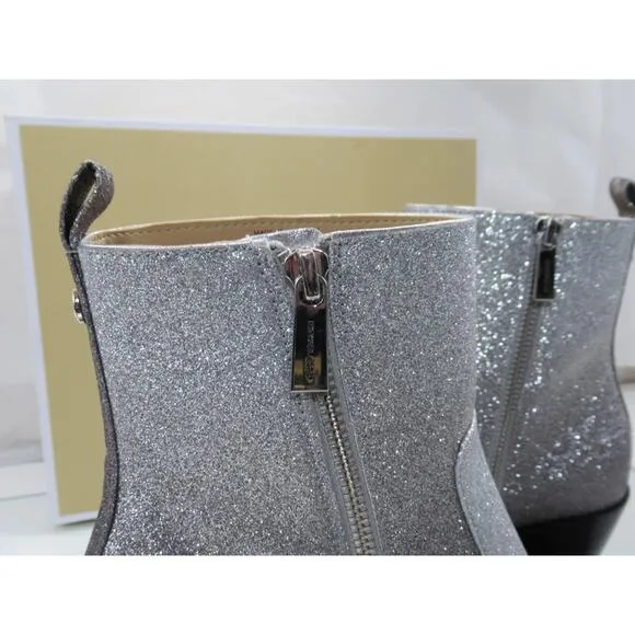 Michael Kors Harlow Bootie Glitter Embellished Boots Silver / Black Size 8
