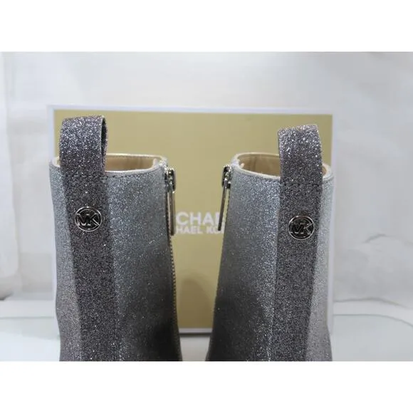 Michael Kors Harlow Bootie Glitter Embellished Boots Silver / Black Size 8