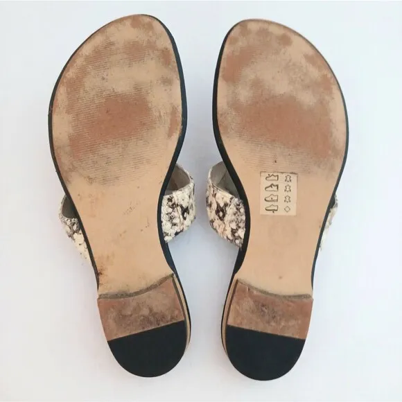 Michael Kors Thong Sandals Silver MK Logo Snakeskin Leather Sz 8M