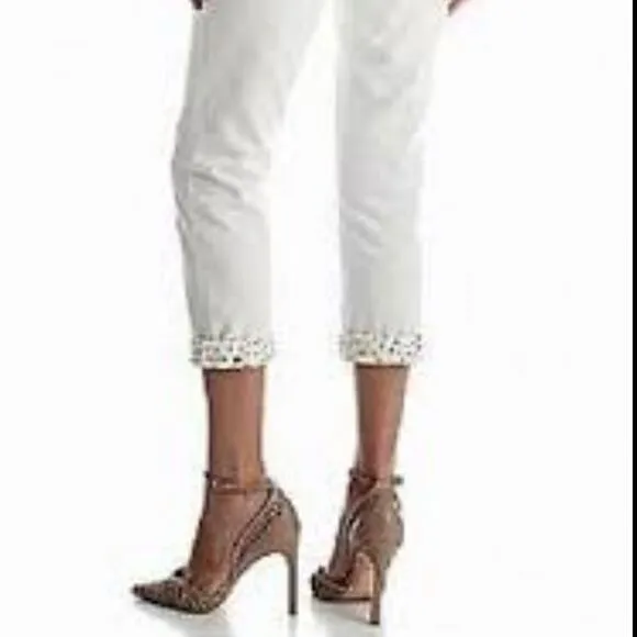 MICHAEL Kors Cream/Gold Studded Cuff Boyfriend Jeans retail $135 size 2 NWT