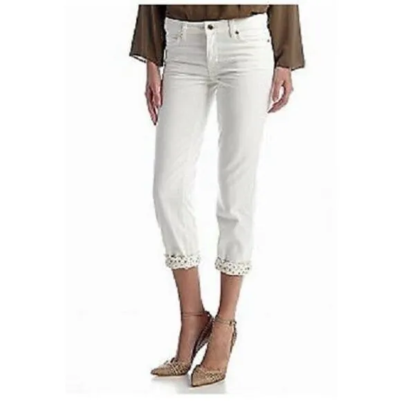 MICHAEL Kors Cream/Gold Studded Cuff Boyfriend Jeans retail $135 size 2 NWT