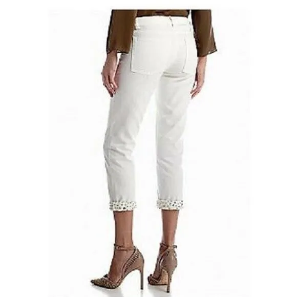 MICHAEL Kors Cream/Gold Studded Cuff Boyfriend Jeans retail $135 size 2 NWT
