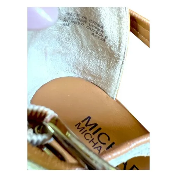 MICHAEL Michael Kors &quot;Darci&quot; Leather Embossed Thong Sandal White Gray Size 8M