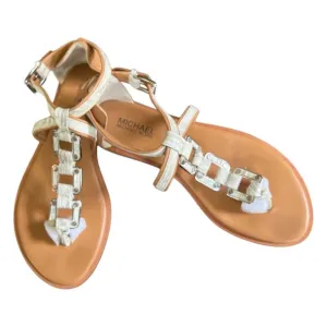 MICHAEL Michael Kors &quot;Darci&quot; Leather Embossed Thong Sandal White Gray Size 8M