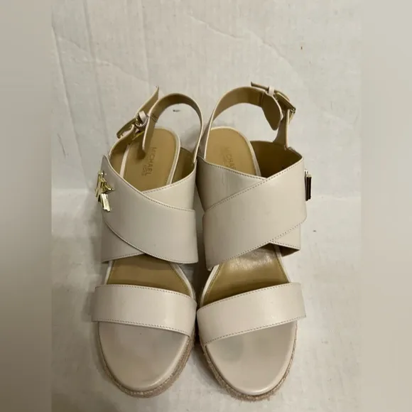 MICHAEL Michael Kors White Leather Wedge Sandals