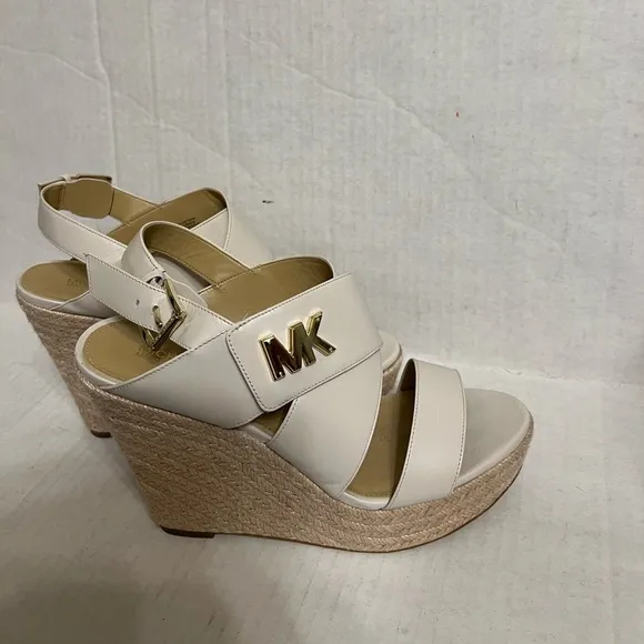 MICHAEL Michael Kors White Leather Wedge Sandals