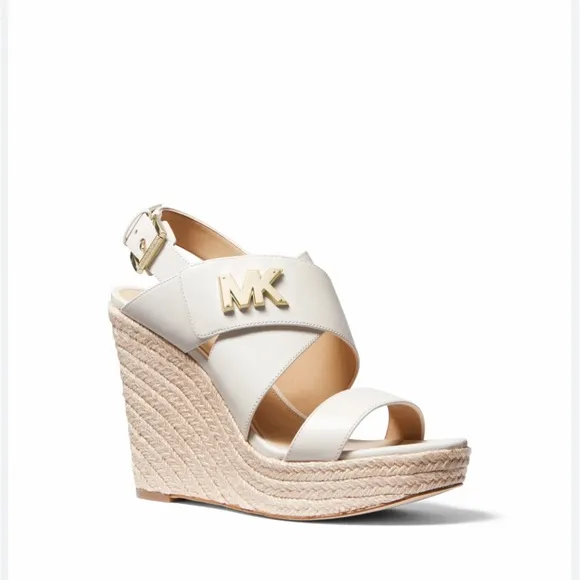 MICHAEL Michael Kors White Leather Wedge Sandals