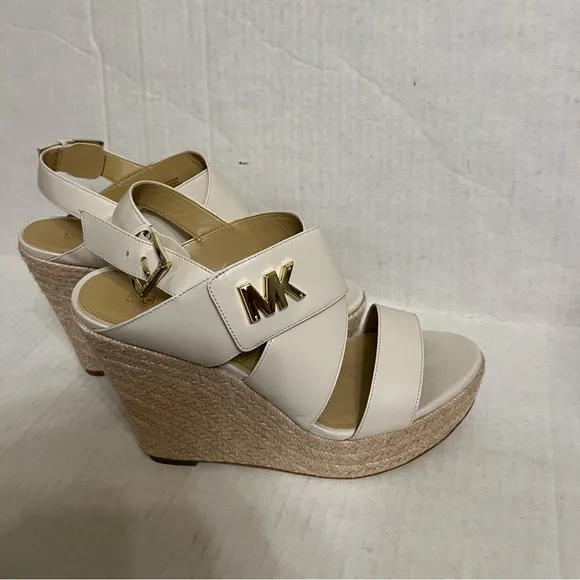 MICHAEL Michael Kors White Leather Wedge Sandals