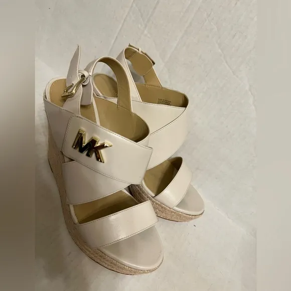 MICHAEL Michael Kors White Leather Wedge Sandals
