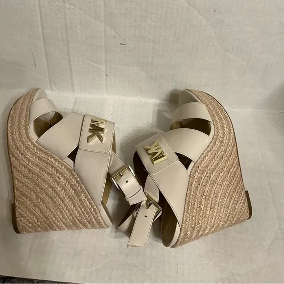 MICHAEL Michael Kors White Leather Wedge Sandals