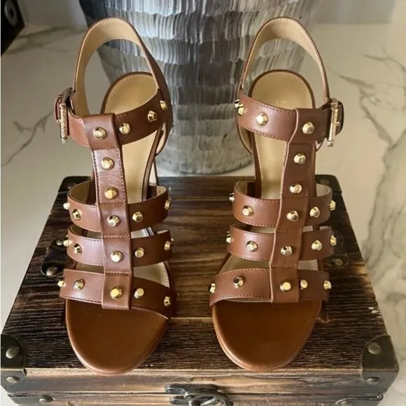 Michael Micheal Kors Jagger Studded Stiletto Sandals in Brown
