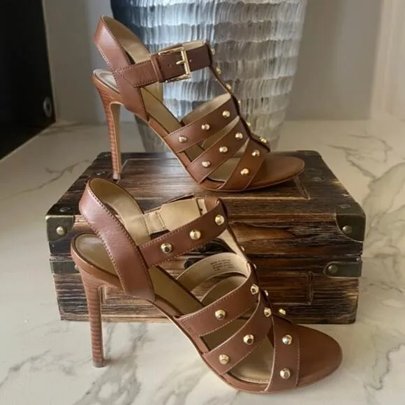 Michael Micheal Kors Jagger Studded Stiletto Sandals in Brown