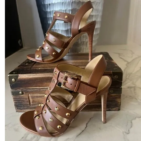 Michael Micheal Kors Jagger Studded Stiletto Sandals in Brown