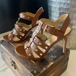 Michael Micheal Kors Jagger Studded Stiletto Sandals in Brown