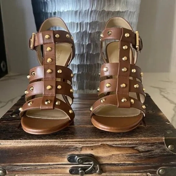 Michael Micheal Kors Jagger Studded Stiletto Sandals in Brown