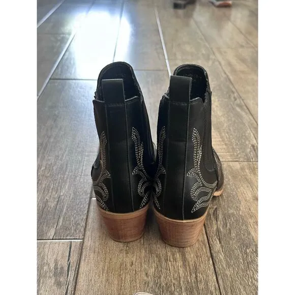 Mi.iM Miracle Miles Women's Black Leather Pointed Toe Bryce Western Boots Size 9