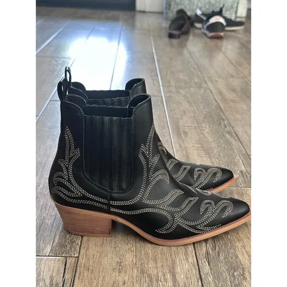 Mi.iM Miracle Miles Women's Black Leather Pointed Toe Bryce Western Boots Size 9
