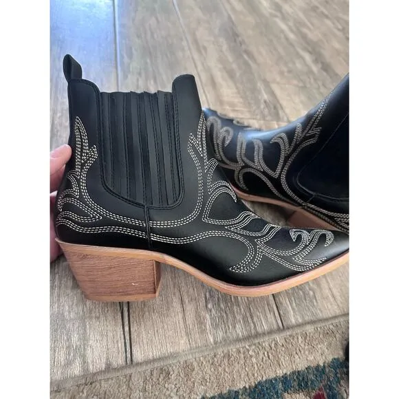 Mi.iM Miracle Miles Women's Black Leather Pointed Toe Bryce Western Boots Size 9