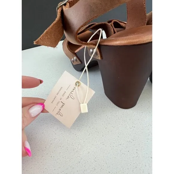 Mila Paoli Brown Leather Crossaband Sandals 39