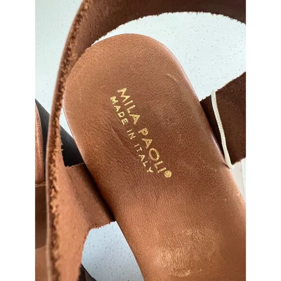 Mila Paoli Brown Leather Crossaband Sandals 39