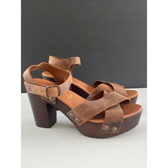 Mila Paoli Brown Leather Crossaband Sandals 39