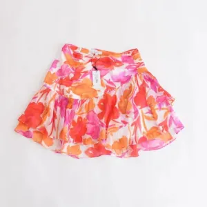 Milly Mira Paper Ruffled Floral Peony Mini Skirt In Orange Multi 8 NWT