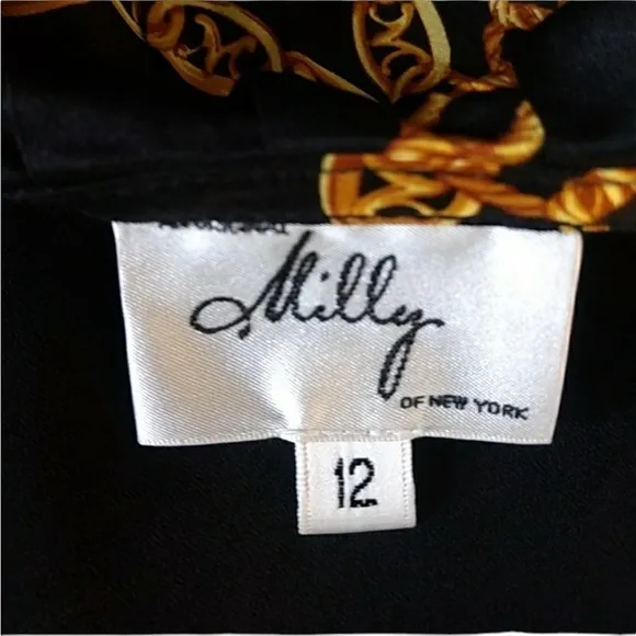 Milly of New York Simone size 12 black &amp; gold classic chain print mini dress