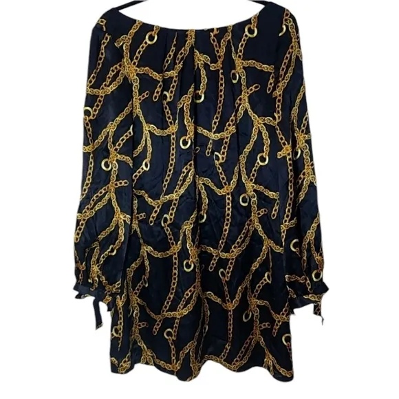Milly of New York Simone size 12 black &amp; gold classic chain print mini dress