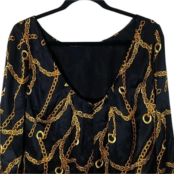 Milly of New York Simone size 12 black &amp; gold classic chain print mini dress