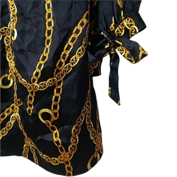 Milly of New York Simone size 12 black &amp; gold classic chain print mini dress