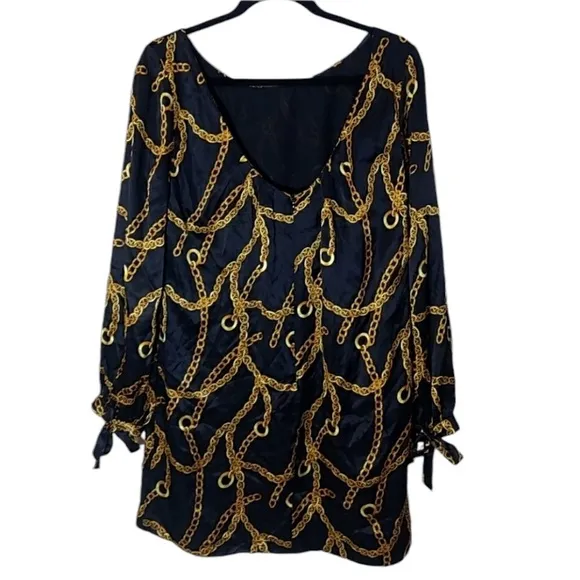 Milly of New York Simone size 12 black &amp; gold classic chain print mini dress