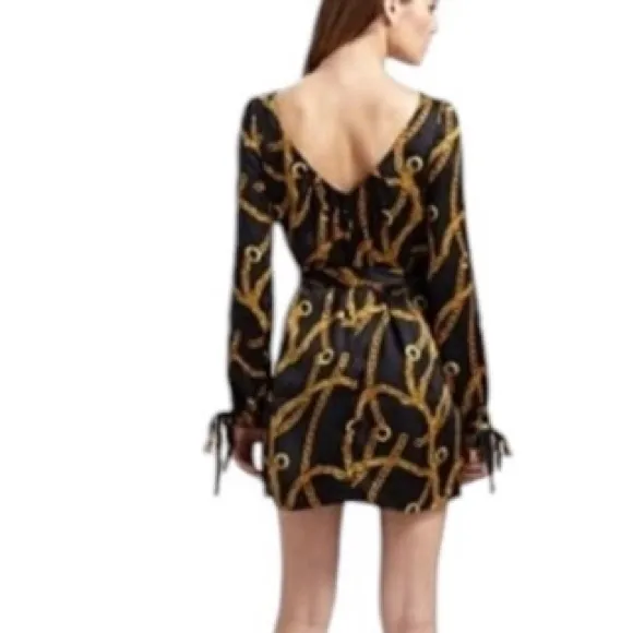 Milly of New York Simone size 12 black &amp; gold classic chain print mini dress